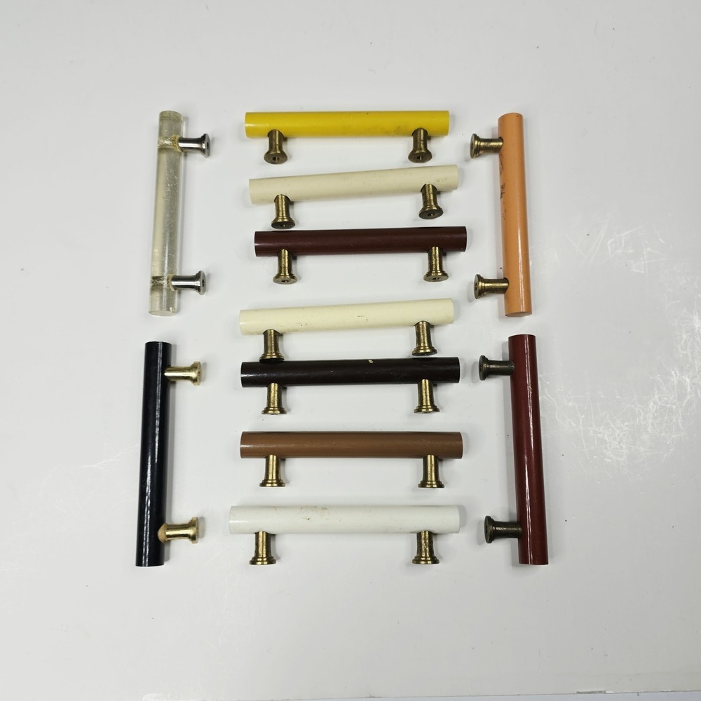 Vintage Mid Century Modern T-Bar Drawer Pulls Lot 10 Bakelite Lucite Brass MCM
